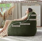 EBENCHICO Giant Bean Bag Chair with Lumbar Pillow & Armrests, Oversized Green Faux Fur Bean Bag Couch with Filler for Adults, Floor Reading Chair for Living Room Bedroom