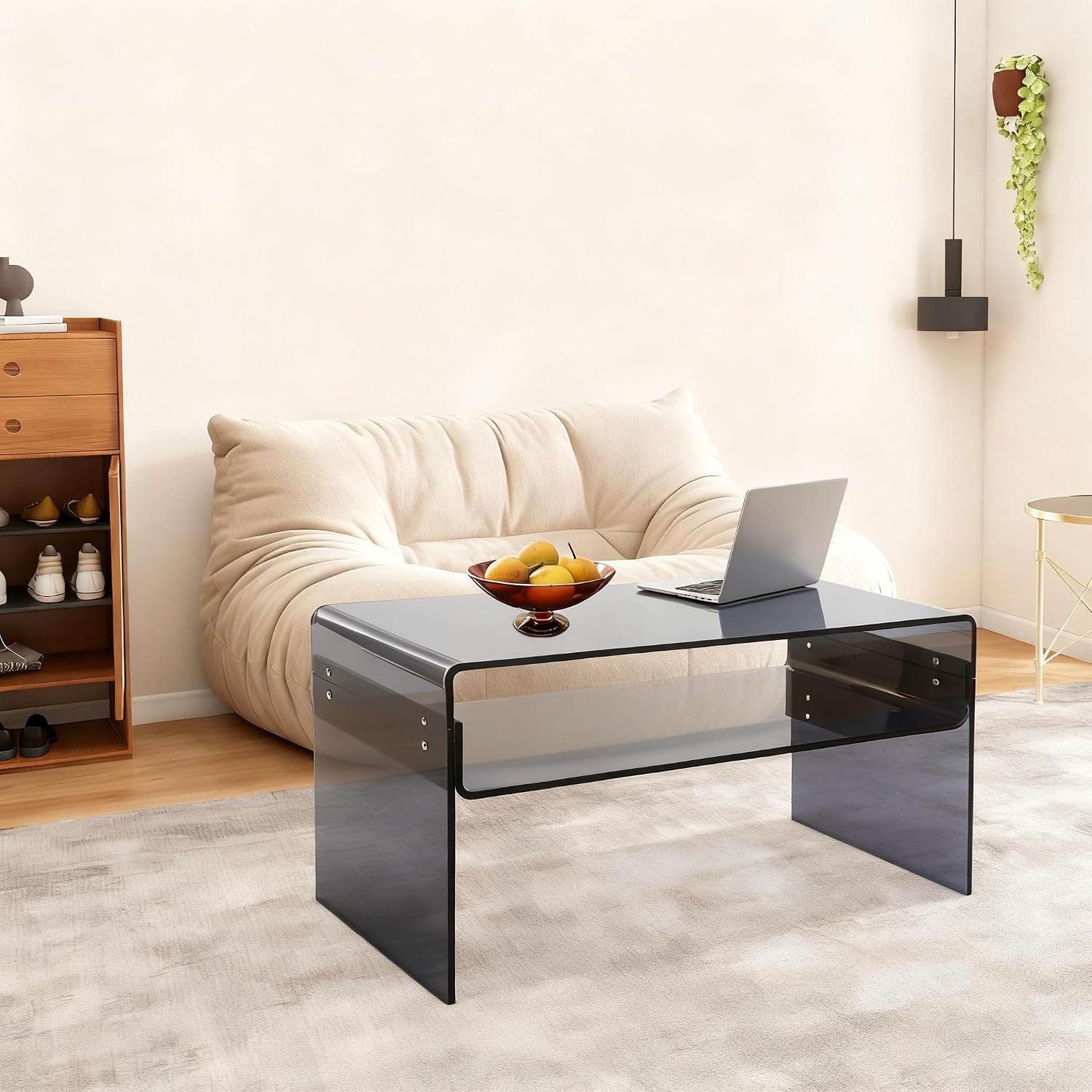 Acrylic Side Table 2-Tier - Modern Rectangular Open Storage Coffee Table, Clear Rectangle Side Table Furniture for Home Office Reception and Bedroom