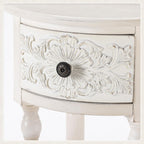 COSIEST White Nightstand with Drawer and Shelf, 25.4" Tall French Vintage Bedside Table, Small End Table with Hand-Carved Floral Resin Face, Wood Accent Side Table for Bedroom & Living Room