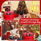 Double Layer Christmas Wreath Storage Container Bags Double Wreath Storage Container Zippered Bag with Handle Festive Storage Box Storage for Xmas Garlands, Red(2 Pcs,24 Inch)