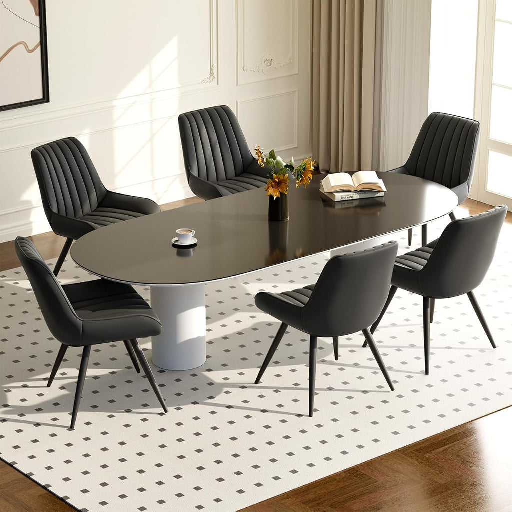 Nebuaegis Modern Dining Chairs Set of 6,Upholstered Dining Room Chairs with Thick Cushions,Fabric Comfy Dining Chairs with Metal Legs for Dining Room Black