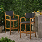 Christopher Knight Home Calista Acacia Wood Barstools with Outdoor Mesh (Set of 2), Teak and Black