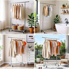 TigerParty Clothes Rack for Hanging Clothes, Sturdy Stainless Steel Clothing Rack, Extendable & Adjustable Rolling Garment Rack with Wheels for Bedroom Laundry Living Room, Silver