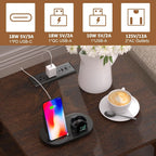 24" End Table Set of 2 with Charging Station, Rattan Drawer Sofa Side Table, Anti-Collision Corner Wooden Nightstand for Living Room Bedroom Office