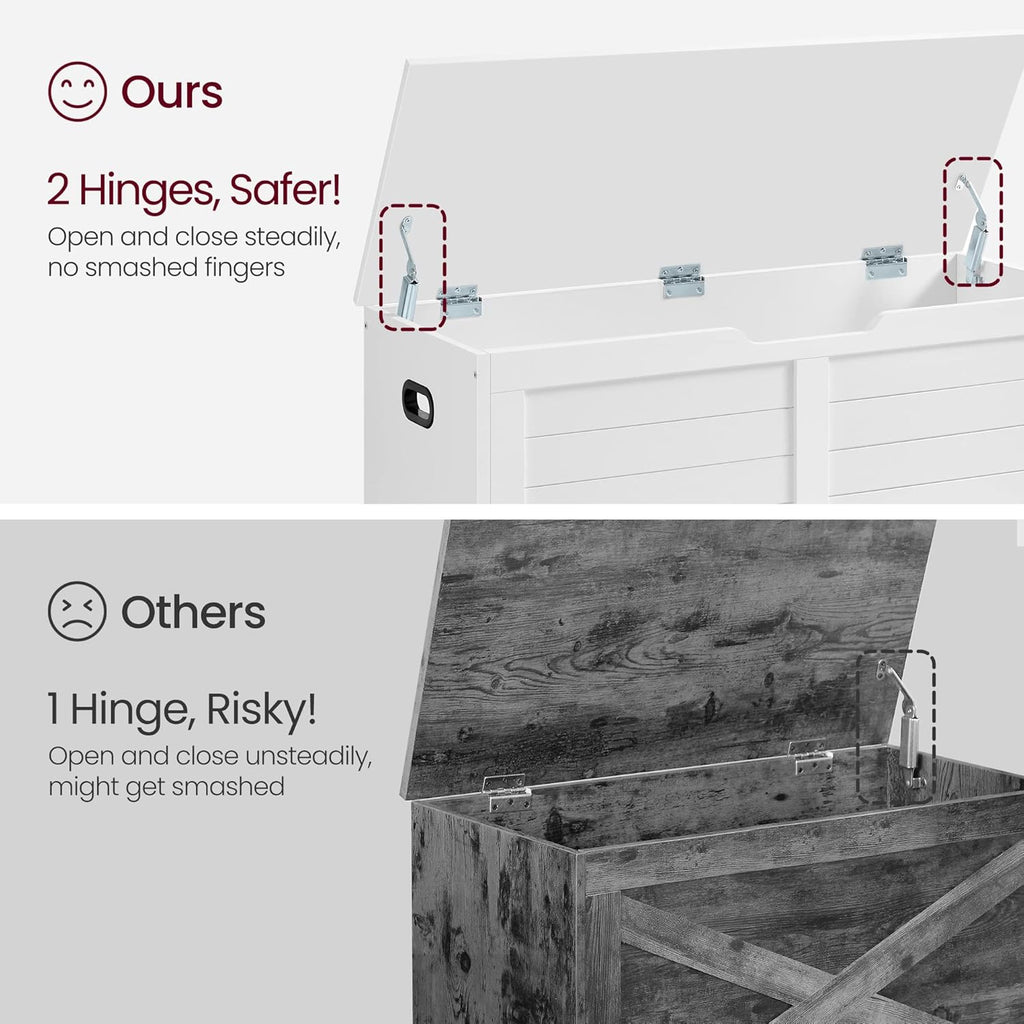 VASAGLE Storage Chest, Storage Bench with 2 Safety Hinges, Farmhouse Style, 15.7 x 39.4 x 18.3 Inches, for Entryway, Bedroom, Living Room, Cloud White ULSB061T10