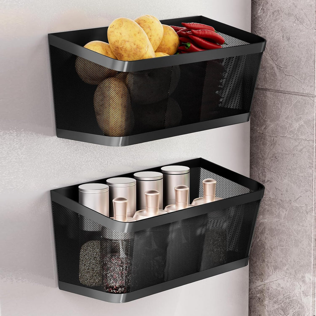 2Pcs Magnetic Spice Rack for Fridge Magnet Hanging Basket Holder for Seasonings Fruit Vegetables Coffee Beans Magnetic Organizer Shelf, Kitchen Refrigerator Organizers