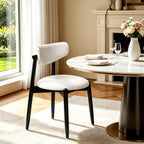 SUBRTEX Dining Chairs Set of 4,Upholstered Dining Room Chairs with Curved Backrest & Solid Wood Legs, Mid Century Modern Farmhouse Kitchen Chairs, Cream & Black Legs
