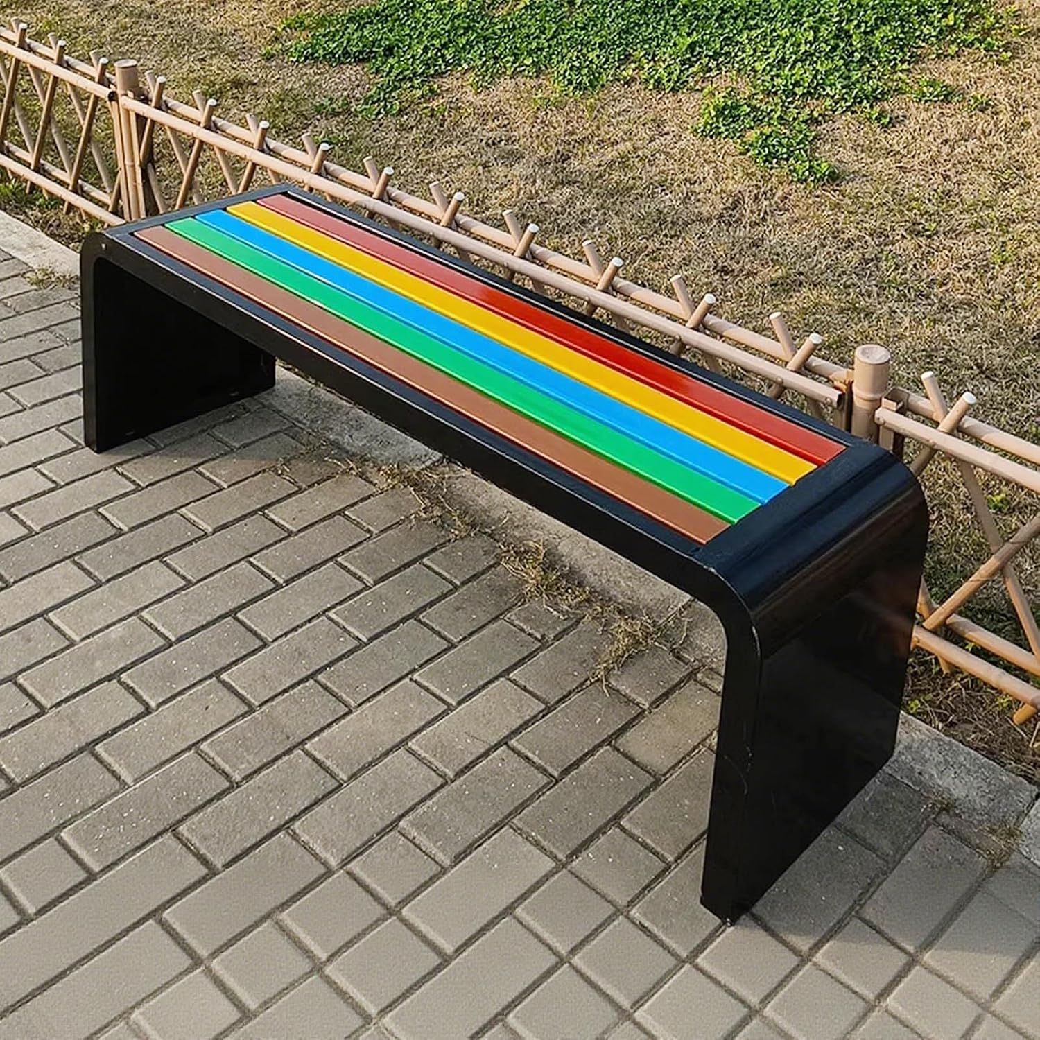 Curved Backless Outdoor Bench Clearance Weatherproof Garden Porch Benches with Oiled Finish Never Deformation or Fade Ideal for Porch Pool Garden Lawn(Black,150cm/59in)