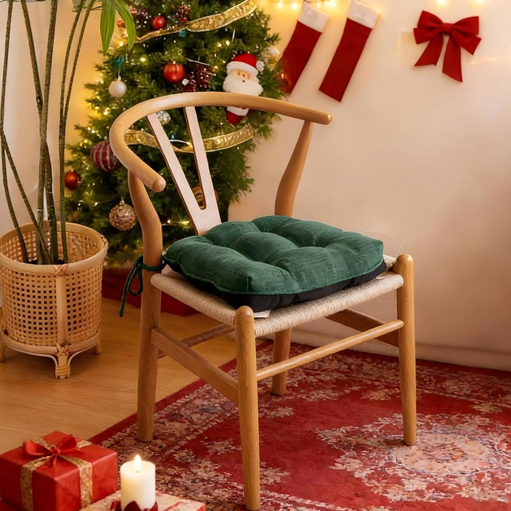 IPYNBAP Chair Cushions for Dining Chairs Set of 4, Kitchen Chair Cushions, Chair Pads with Ties Non Slip Backing, Christmas Room Decor, Tufted Memory Foam Seat Cushion 4 Pack, 15.5x15.5x4, Dark Green