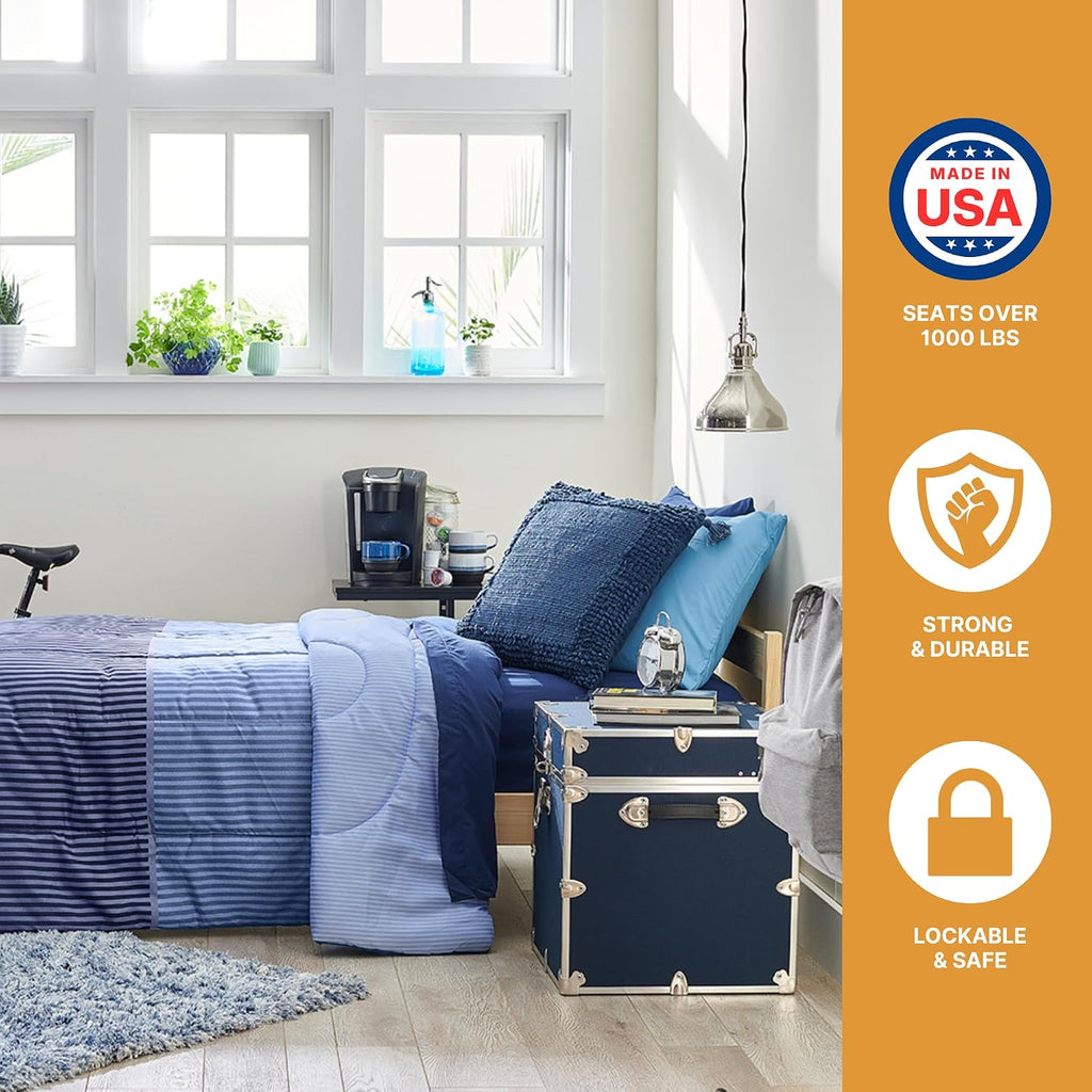 Rhino Trunk & Case Classic Cube Trunk - Home Storage Box, College Footlocker and Seating - 18"x18"x20", 1500+ lbs Capacity, Many Colors, Soft-Close Lid. USA Made Secure Dorm Furniture & Organization