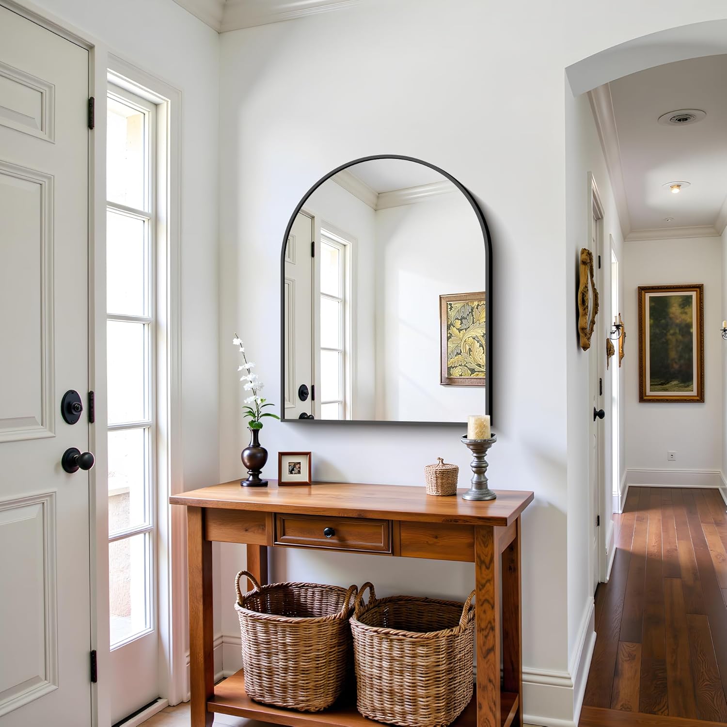 CIRCUMI Arched Wall Mirror 24"x30", Black Metal Frame with Tempered Glass, Large Size Mirror for Bathroom, Over Sink, Living Room, Entryway, Shatterproof & Crystal Clear Black Arched Mirror