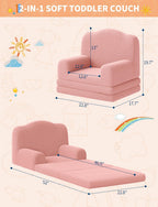 IDEALHOUSE Kids Sofa Chair, Sherpa Convertible Toddler Couch with Washable Cover, Crown Design Comfy Children's Reading Chair, Fold Out Sofa Bed for Playroom, Nursery, Girls & Boys