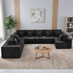 167'' Boneless Chenille U Shaped Couch, Oversized Modular Sectional 8 Seater Sofa, Modern Deep Seat Corner Cloud Compressed Couch, No Assembly Sleeper Sofa with Chaise for Living Room, Black