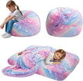 COMAX Bean Bag Chair for Kids, Toddler Beanbag Bed Unicorn, Convertible Children Bean Chair to Floor Mattress with Filler, Stuffed Child Bean Bags for Girl Boy Sleeping, Colorful Rainbow