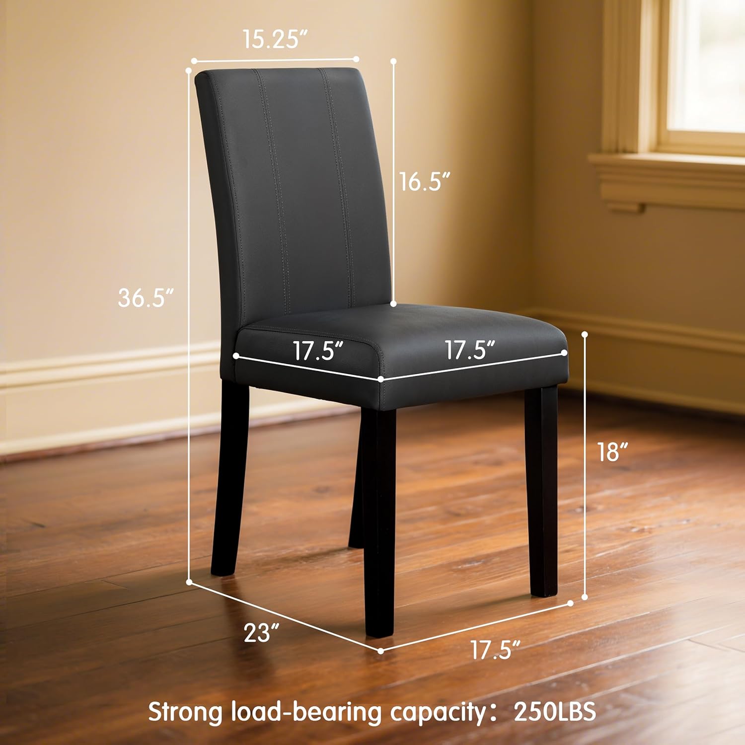 CHUN YI Dining Chairs Set of 4, Faux Leather Dining Room Chairs, Upholstered Parsons Chairs for Kitchen with Sturdy Wood Legs, Black (Only Chair)