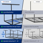 FLEXIMOUNTS 3x8 Overhead Garage Ceiling Storage Rack, Adjustable Garage Organization System, Heavy Duty Metal, 750lbs Weight Capacity, Hammertone, Classic Series