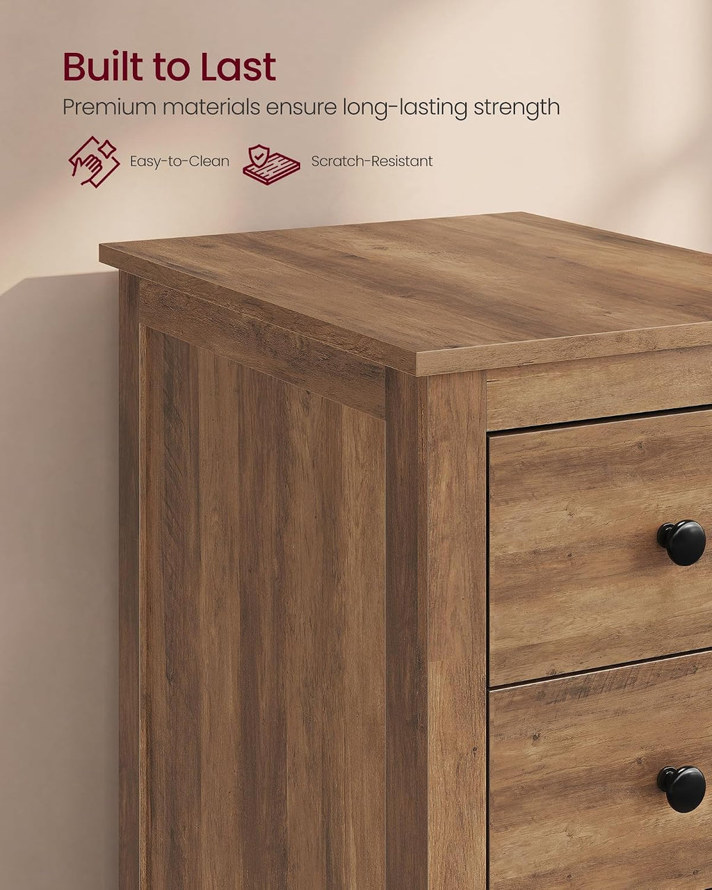 VASAGLE LIRY Collection-Farmhouse Nightstand with 3 Drawers, Slim Side End Table with Storage, Narrow Bedside Table for Bedroom, Office, Warm Brown, ULET132K101S