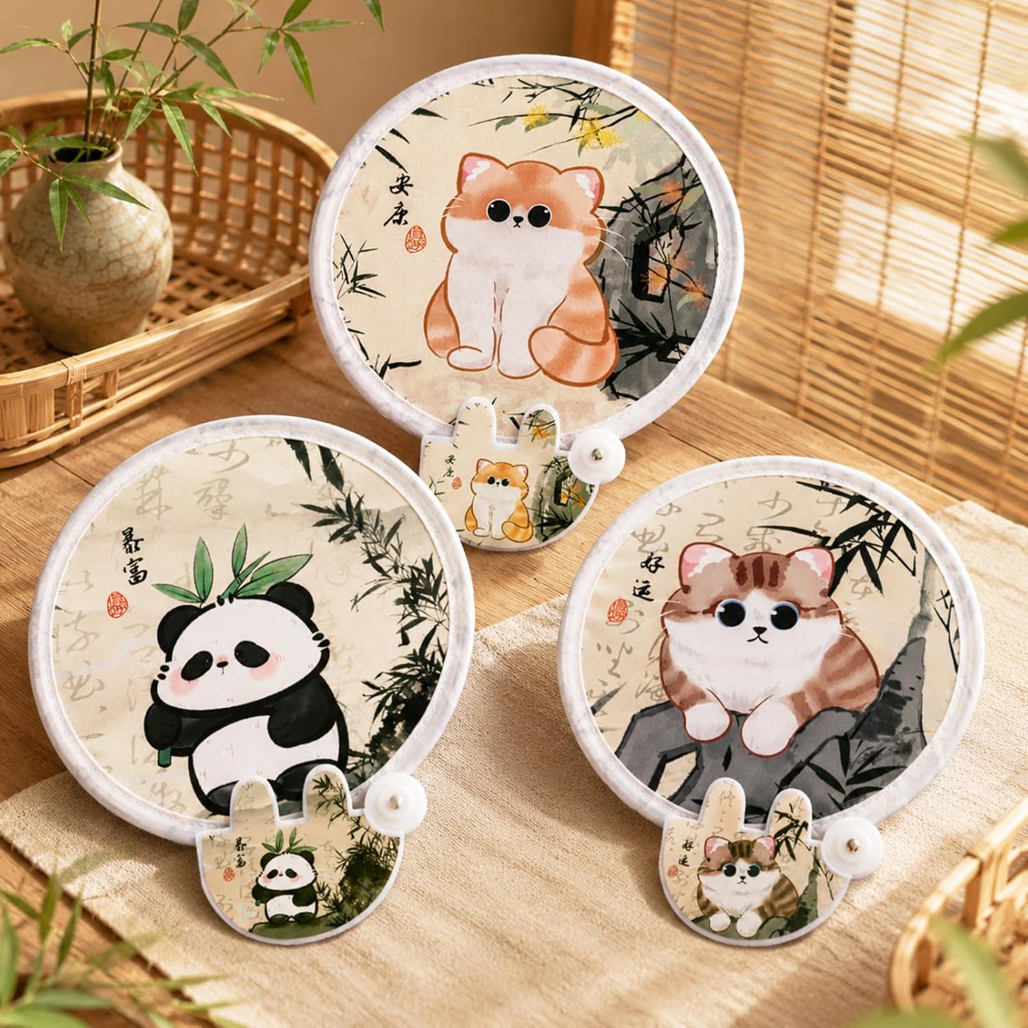 3 PCS 3 Styles Foldable Cooling Fans, Handheld Colorful Floral Round Fans for Travel, Events, Indoor & Outdoor