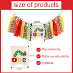 Caterpillar One High Chair Banner - Funny 1st Birthday Decorations,Hungry Caterpillar Colorful Ribbon Banner,First Fruit Birthday Highchair Garland,Colorful Cake Smash Party Photo Props