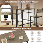 Tangkula 3 Piece Counter Height Bar Table Set, Pub Table and Chairs Set of 2, High Top Console Table with Stools for 2, Space-Saving Dinette Set for Breakfast Nook (Grey)