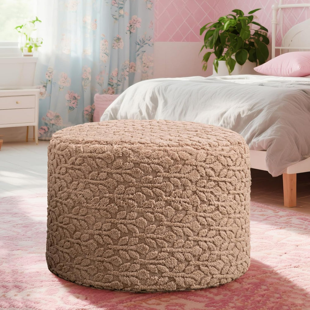 Poofieotto Pouf Ottoman Footstool 20x14In Couch Ottoman Footrest Caramel | All-in-one Foam Floor Pouf,Ottoman Coffee Table,Footstool Ottoman Boho Poof Home Decor Beanbag Chairs for Living Room Bedroom