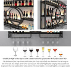 Metal Wine Rack Wall Mounted with LED Light, 3-Tier Bar Liquor Shelf with Wine Glass Holder, Modern Large Capacity Liquor Bottle Display Storage Shelf for Home Bar, Dining Room (Black, 100*80*15)