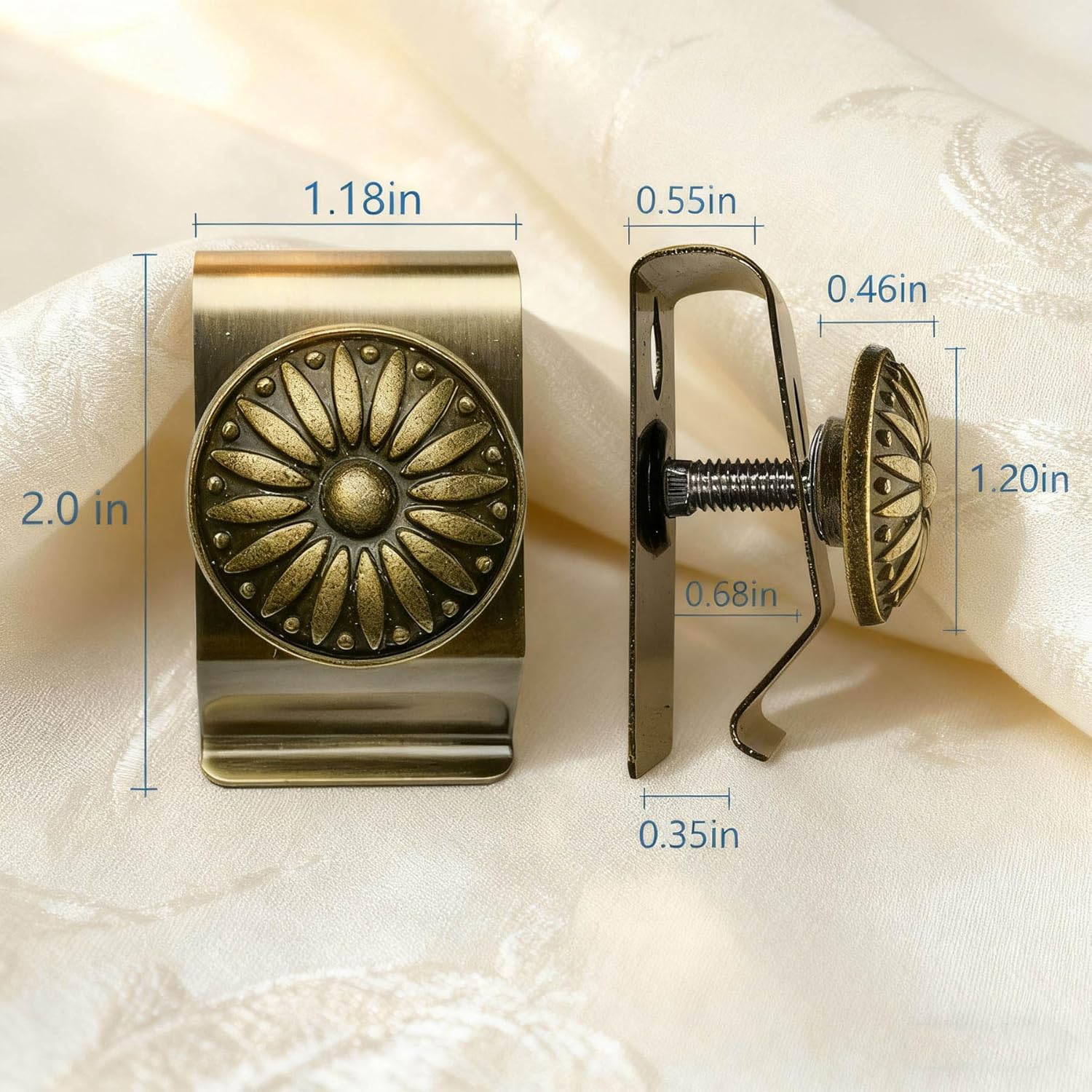 Tapestry Wall Hanging Clamps 4PCS 1.2x2.0 Textile Art Decoration Hangers Metal Clips for Hanging Rugs Carpet Display (Antique)
