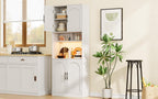 71" Pantry Cabinet with LED Light, Kitchen Pantry Storage Cabinet with Microwave Stand Anti-Tip Device, Modern Farmhouse Kitchen Cupboard Hutch for Living Room, Dining Room, Bathroom