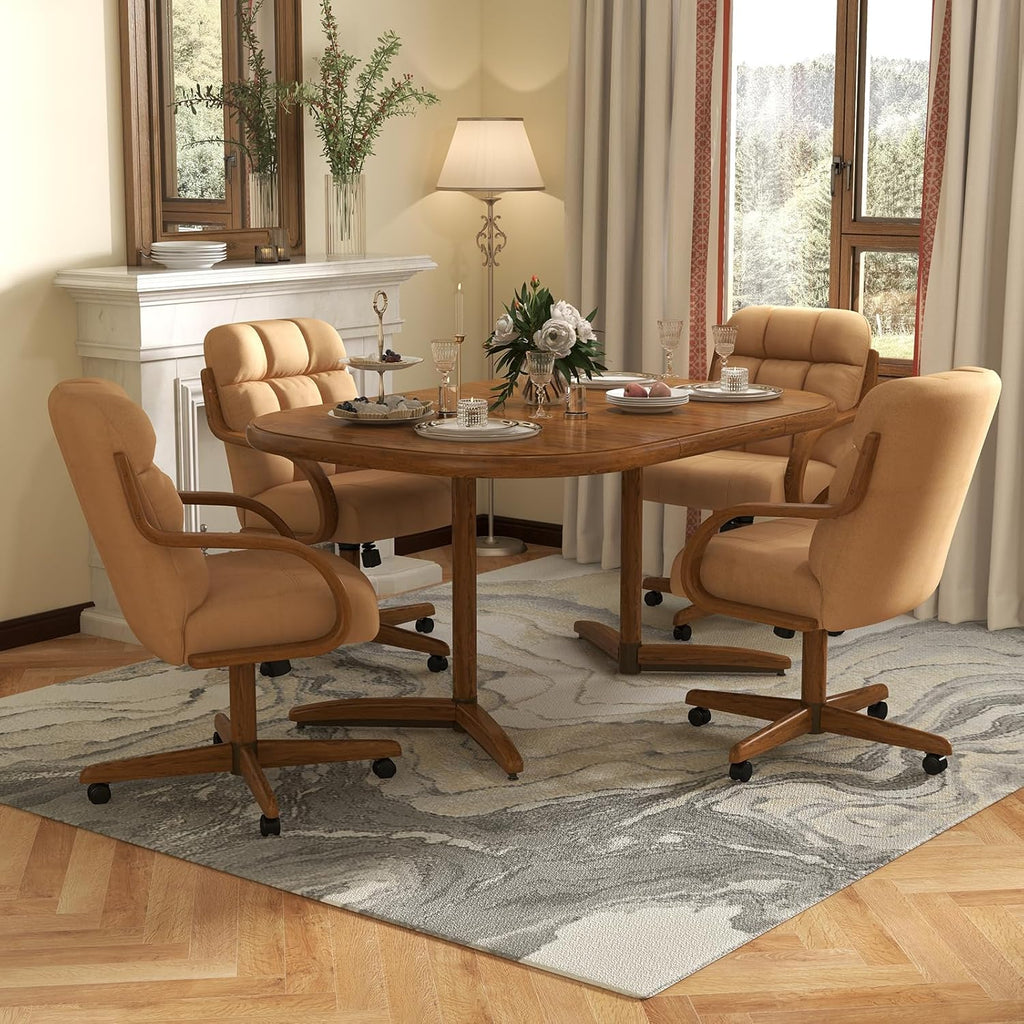 Chromcraft 4-Piece Swivel Tilt Dining Chair Set with Casters – Comfortable Upholstered Seating for Home Kitchens