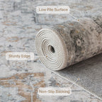 GENIMO 5X7 Area Rugs for Living Room, Machine Washable Non Slip Vintage Area Rugs, Low Pile Lightweight Print Rug for Bedroom, Dining Room, Home Office, Light Taupe Brown