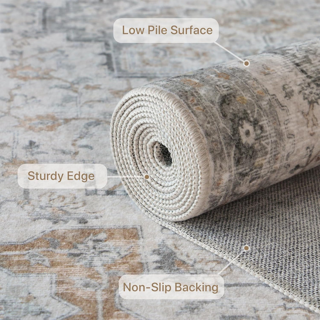 GENIMO Runner Rug 2x5 Non Slip Machine Washable Vintage Hallway Runner Kitchen Rug, Low Pile Lightweight Rugs for Entryway, Hallway, Kitchen and Corridor, Light Taupe Brown