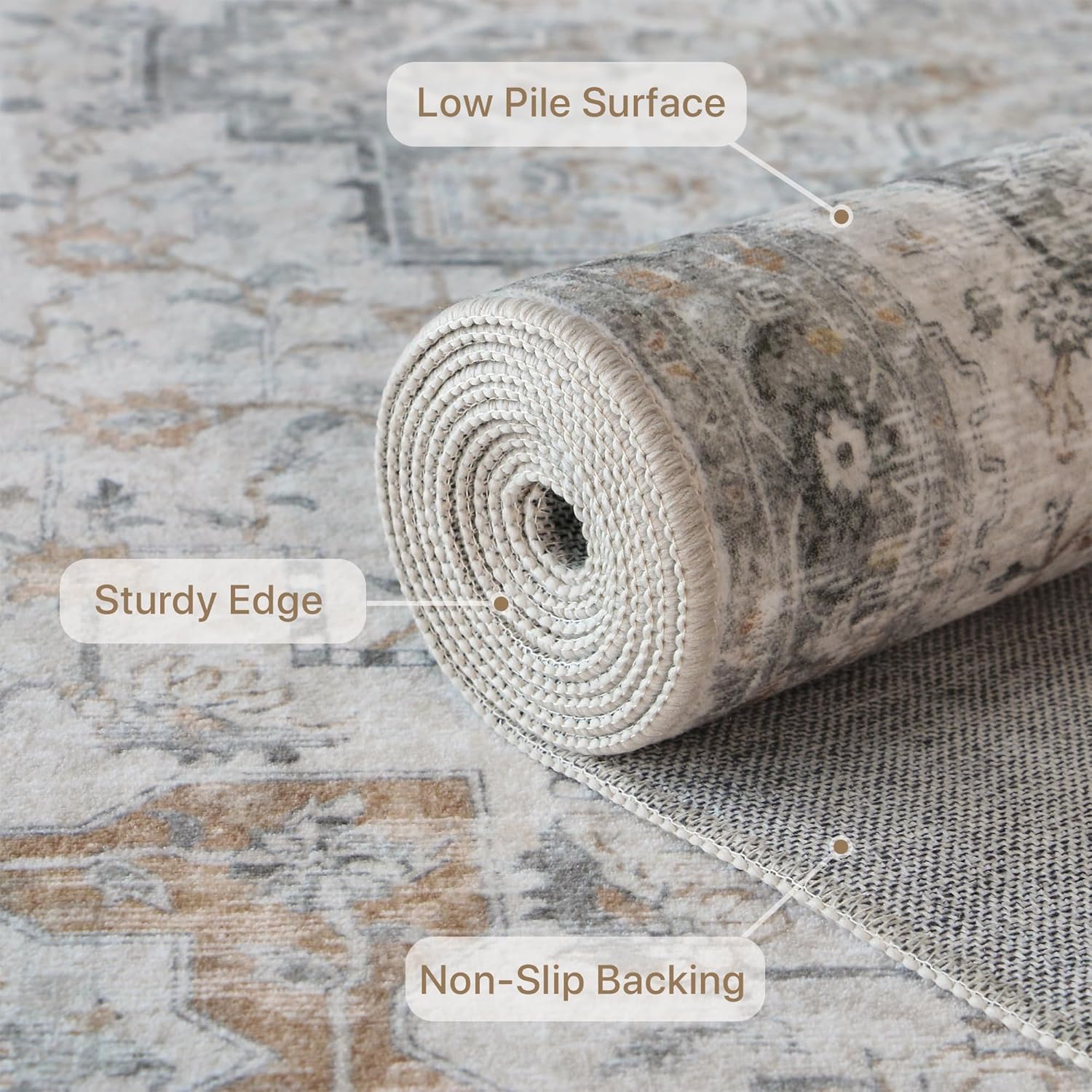GENIMO Runner Rug 2x5 Non Slip Machine Washable Vintage Hallway Runner Kitchen Rug, Low Pile Lightweight Rugs for Entryway, Hallway, Kitchen and Corridor, Light Taupe Brown