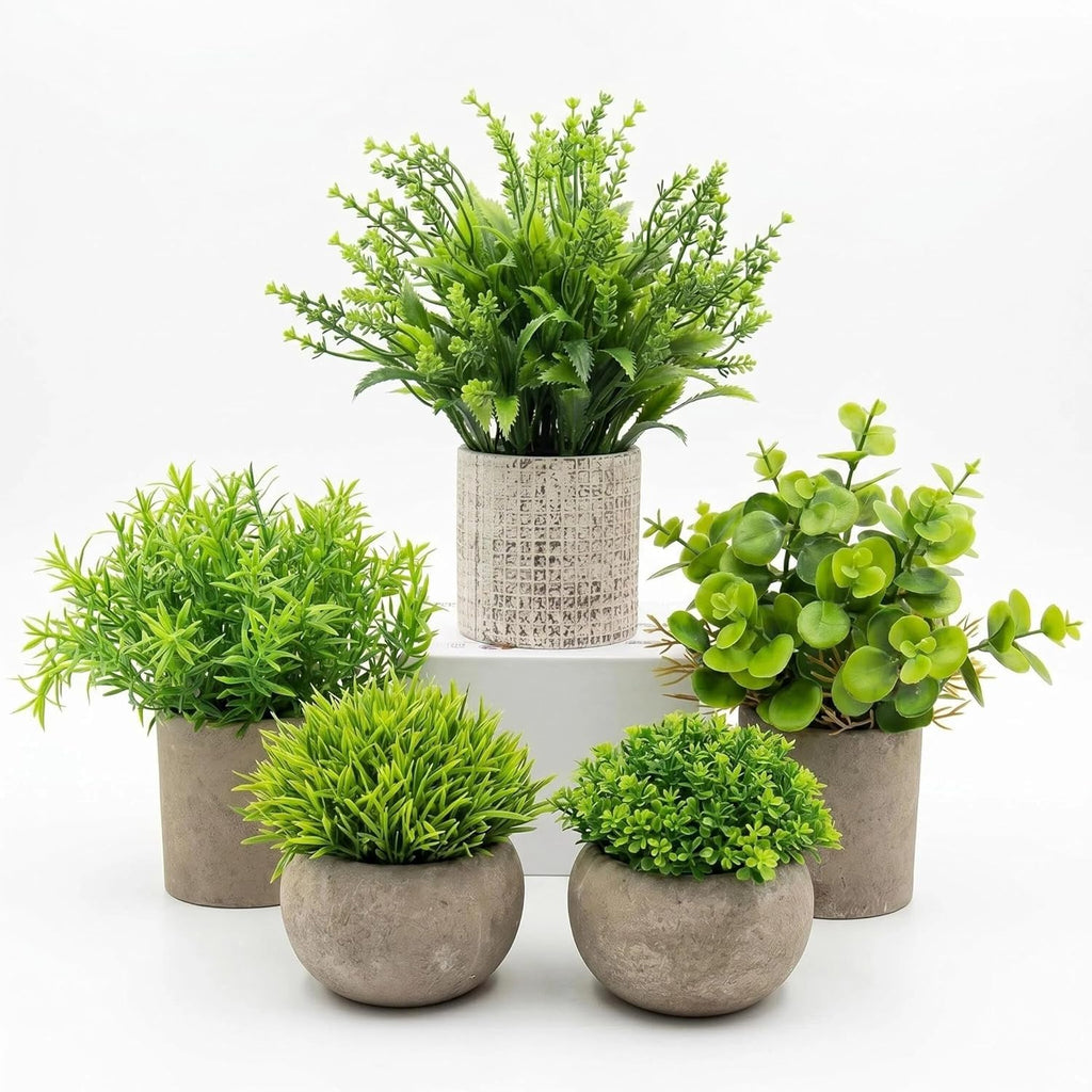 AUUGUU Small Artificial Potted Plants for Desk Decor, Mini Fake Plants for Bathroom, Office Desk Decor, Shelf Home Decor, Realistic Faux Greenery Indoor