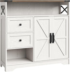 Vabches Farmhouse Buffet Sideboard Cabinet with Drawers and Open Shelf, 38.5" Storage Cabinet with Adjustable Shelves and Door, Modern Coffee Bar Hutch Pantry for Kitchen, Living Room, Entryway, White