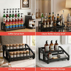Expandable Coffee Syrup Organizer,3 in 1 Heavy Duty Syrup Rack, Liquor Bottle Display Shelf, Spice Racks,6-12 Syrup Bottles Holder Stand, Space-Saving Storage Rack - 2 Tier (Patent Pending)