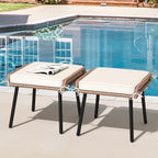 YITAHOME 2-Piece Outdoor Wicker Ottoman, All-Weather Patio Rattan Foot Rest with Cushions - Beige