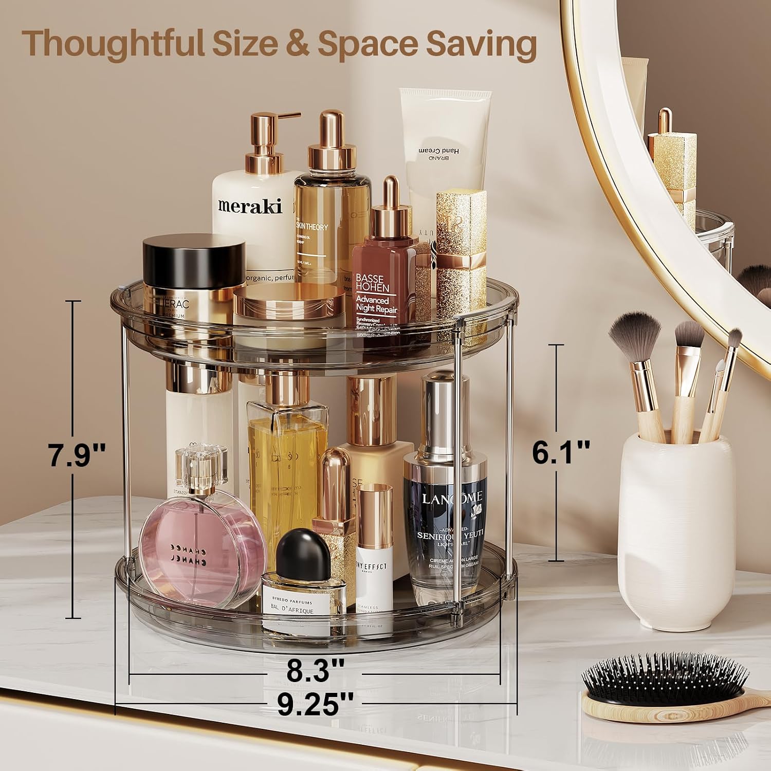 LAMU 2 Tier Lazy Susan Turntable Organizer 9.25'' Rotating Spice Rack Organization for Cabinet, Kitchen, Pantry, Countertop, Bathroom, Vanity, Medicine Cabinet Organizer, Grey