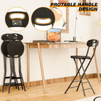 5Rcom Folding Stool, 1 Pack 24 inch Folding Bar Stool with Backrest and Handle, Foldable Stools for Adults Up to 350lbs, Collapsible Round Folding Counter Height Stool Chair for Camping Kitchen