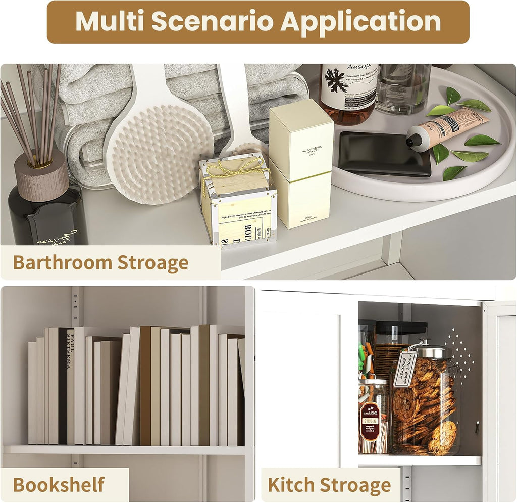 Kitchen Pantry Storage Cabinet, 72" H Storage Cabinet with 2 Drawers and Adjustable Shelves, Spacious Cupboard with Round Handles, Metal Kitchen Cabinet for Dining Room, Living Room, White