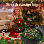 Wreath Storage Bag 24", Christmas Hanging Wreath Storage Container,Heavy-Duty Carrying Handles, Artificial Door Wreaths or Holiday Ornament Organziers,Black