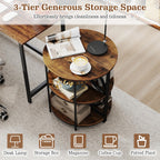 Giantex Half Round End Table - 3-Tier Narrow Sofa Side Table w/Study Metal Frame & Storage Shelves, Half Moon Circle Bedside Night Stand for Living Room Bedroom Small Spaces (Rustic Brown,1)