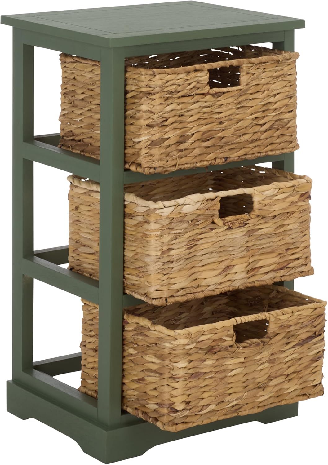 SAFAVIEH Furniture - Halle 3-Basket Side Table - Dusty Green - Solid Wood - Coastal Basket Storage Design - Ideal for Living Room, Entryway, 17.5" W x 13.5" D x 29.5" H - Fully Assembled (AMH5738J)