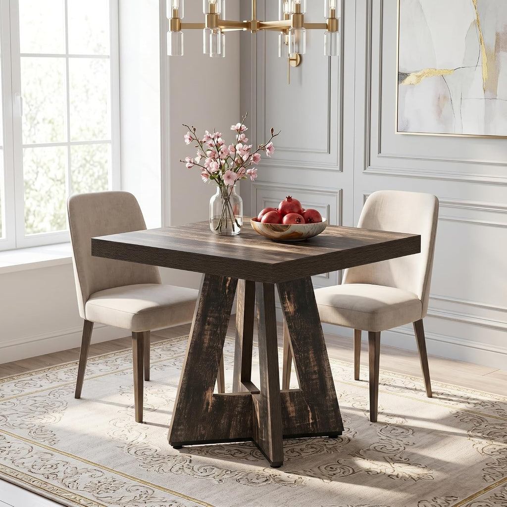 LITTLE TREE 31.5" Square Dining Table for 4, Small Space Kitchen Table with Pedestal Base, Farmhouse Wood Tables for Apartment, Dining Room & Living Room, Ideal for Cafe & Restaurant Use (Black Brown)