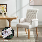 WUTUTUEE Fabric Dining Chair with Arms, Upholstered Tufted High Back Dining Room Chairs, Accent Armchair with Solid Wood Leg and Nailhead Trim, Kitchen Dining Living Room, Beige