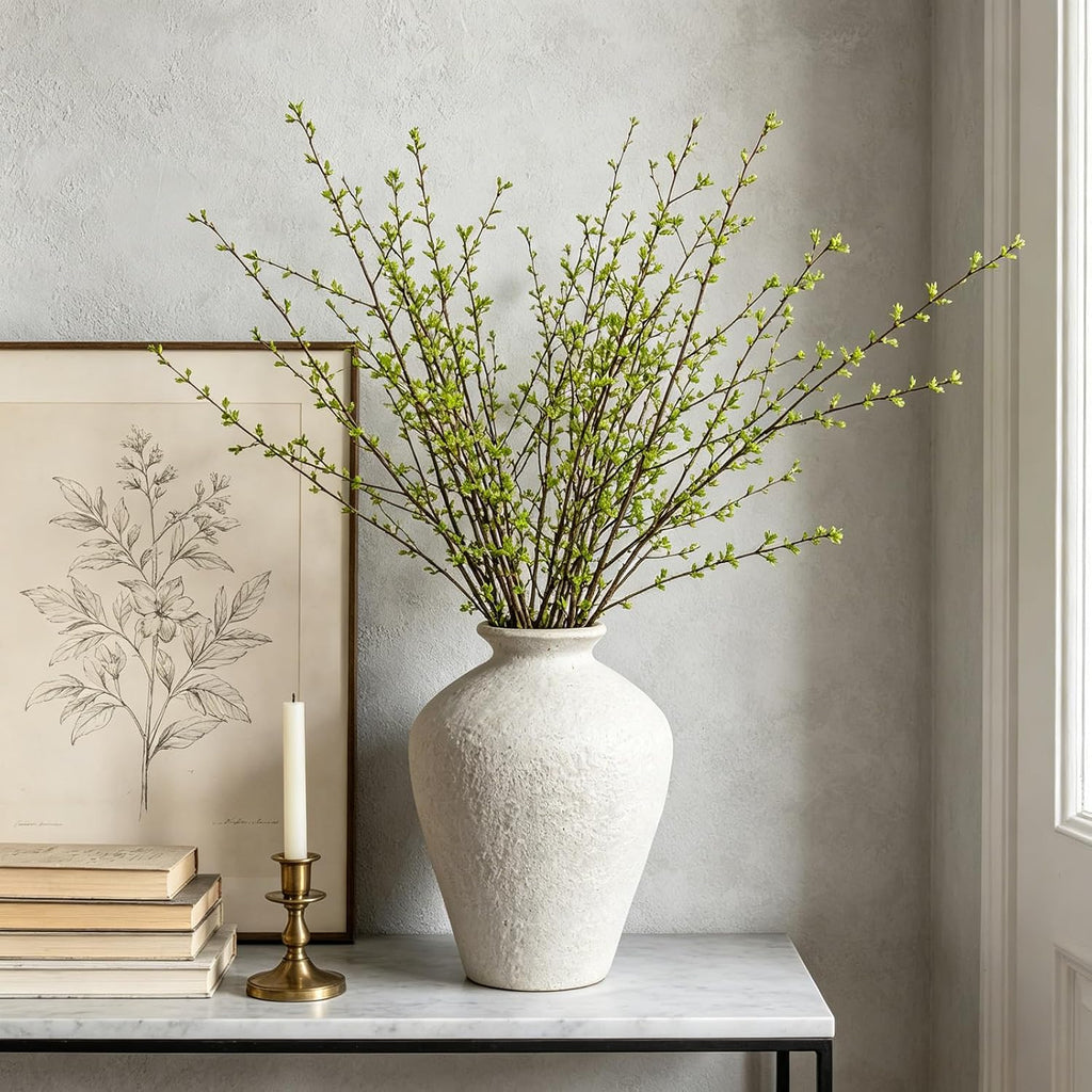 MAKHOT Rustic Ceramic Farmhouse Flower Large Vase, 9.05" Modern Antique Terra Cotta Decorative White Vases Suitable for Home, Indoor, Kitchen, Shelf, Table, Corner Decor, WhiteVase Large Decoration