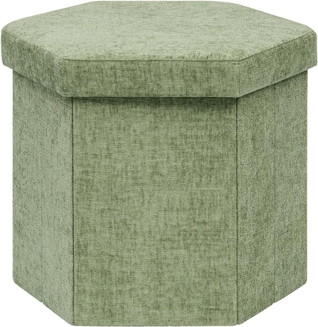B FSOBEIIALEO Storage Ottoman Cube Hexagonal Pouf Ottomans, Foot Rest Seat for Sofa Footrest Entryway Shoe Footstool for Living Room/Bedroom/Entrway Chenille Green 16.93"x15"x15"