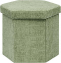 B FSOBEIIALEO Storage Ottoman Cube Hexagonal Pouf Ottomans, Foot Rest Seat for Sofa Footrest Entryway Shoe Footstool for Living Room/Bedroom/Entrway Chenille Green 16.93"x15"x15"