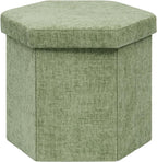 B FSOBEIIALEO Storage Ottoman Cube Hexagonal Pouf Ottomans, Foot Rest Seat for Sofa Footrest Entryway Shoe Footstool for Living Room/Bedroom/Entrway Chenille Green 16.93"x15"x15"