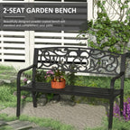 Hassyee Modern Garden Bench Loveseat with Cast Iron Decorative Welcome Vines, Outdoor Seating Benches for Lawn, Park and Backyard