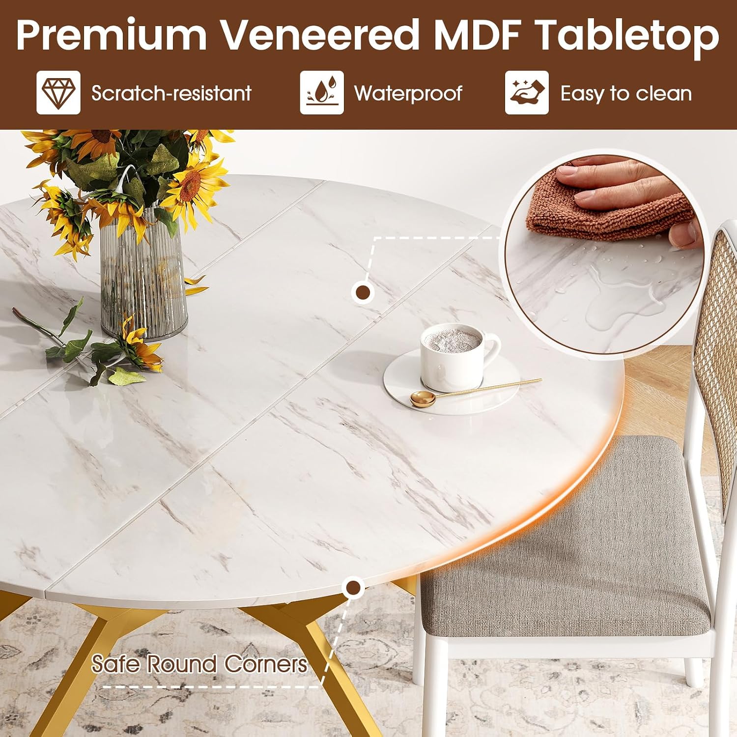 Giantex Folding Dining Table for 4-6 People, 47" Round Drop Leaf Table with Metal Frame, Mid-Century Modern Expandable Kitchen Tables for Small Spaces Dinette Living Room Restaurant (White)